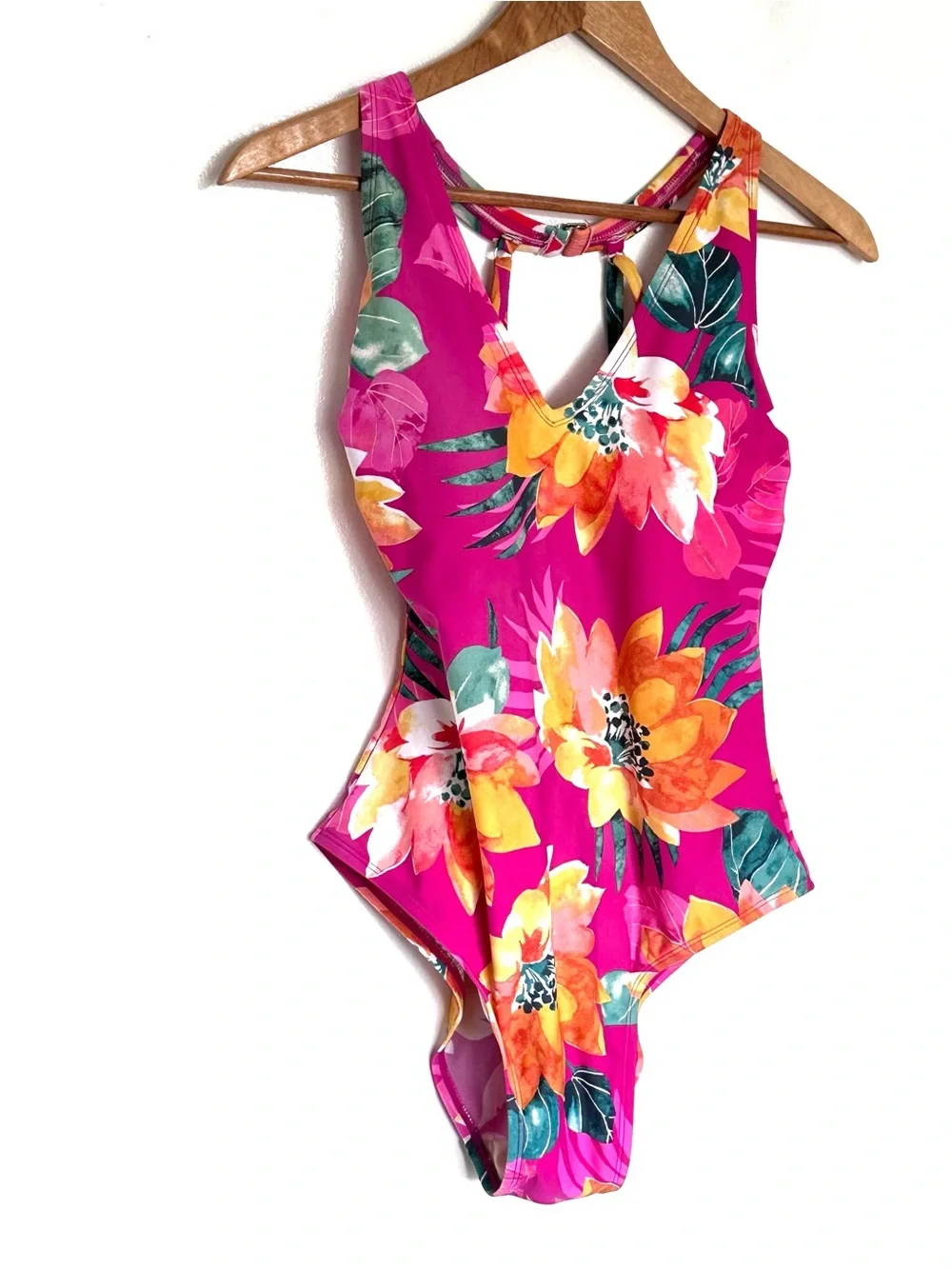 Kona Sol Swimsuit Women’s Large Floral Build In Bra One Piece Bathing Suit